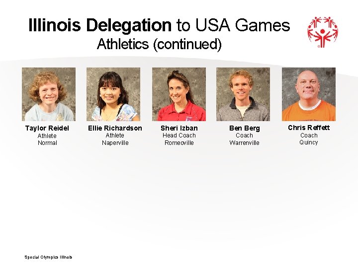 Illinois Delegation to USA Games Athletics (continued) Taylor Reidel Ellie Richardson Sheri Izban Berg