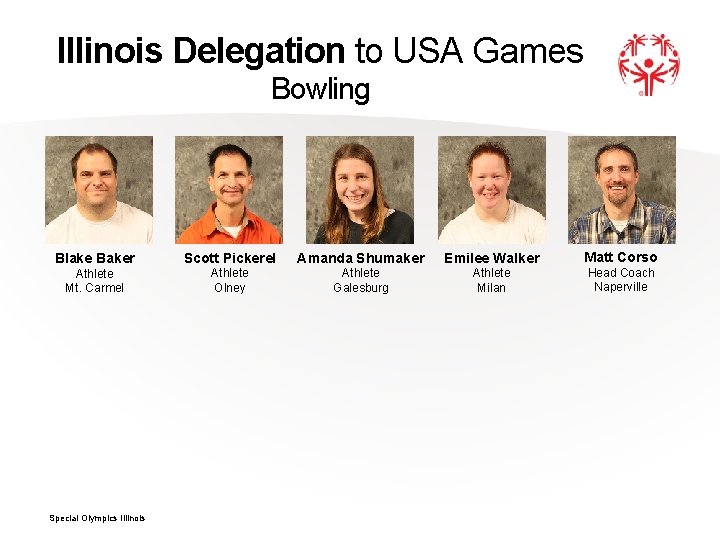 Illinois Delegation to USA Games Bowling Blake Baker Scott Pickerel Amanda Shumaker Emilee Walker