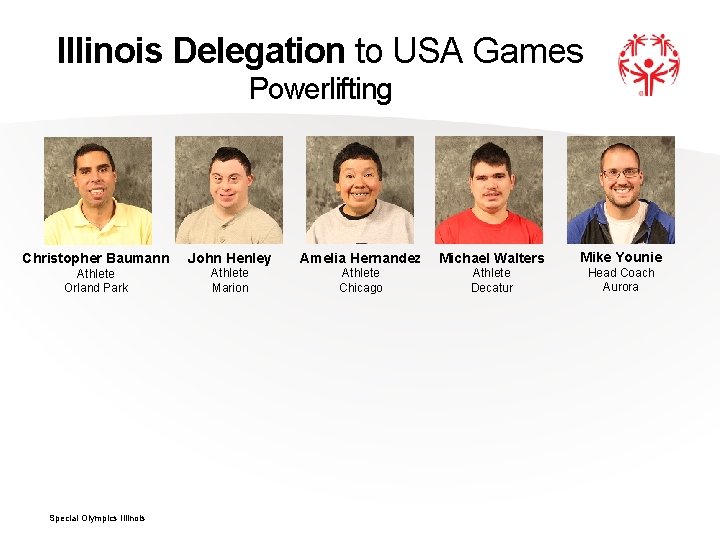 Illinois Delegation to USA Games Powerlifting Christopher Baumann John Henley Amelia Hernandez Michael Walters