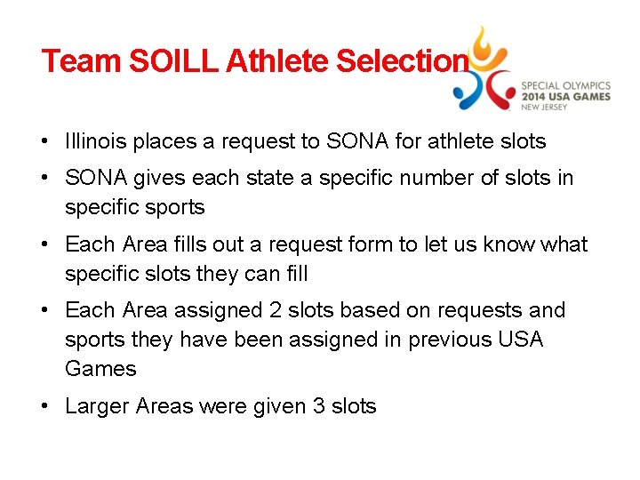 Team SOILL Athlete Selection • Illinois places a request to SONA for athlete slots