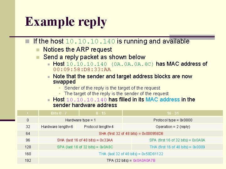 Example reply n If the host 10. 10. 140 is running and available n Example reply n If the host 10. 10. 140 is running and available n