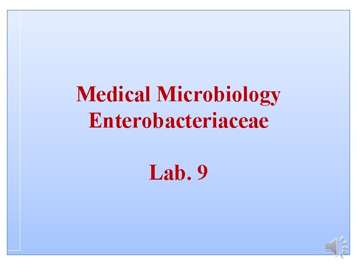 Medical Microbiology Enterobacteriaceae Lab. 9 