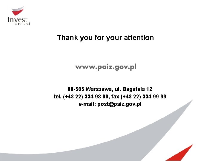 Thank you for your attention 00 -585 Warszawa, ul. Bagatela 12 tel. (+48 22)