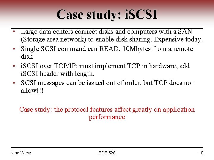 Case study: i. SCSI • Large data centers connect disks and computers with a