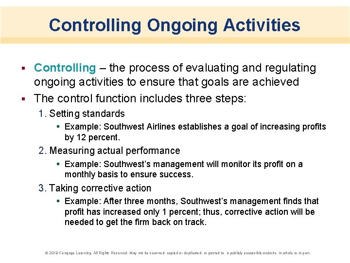 Controlling Ongoing Activities Controlling – the process of evaluating and regulating ongoing activities to