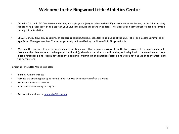 Welcome to the Ringwood Little Athletics Centre • On behalf of the RLAC Committee