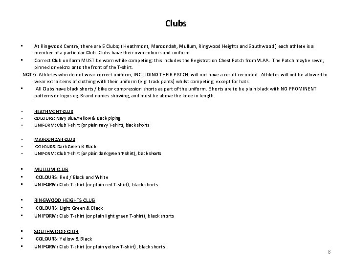 Clubs At Ringwood Centre, there are 5 Clubs; ( Heathmont, Maroondah, Mullum, Ringwood Heights