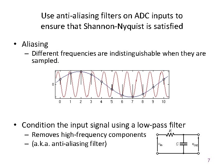 Use anti-aliasing filters on ADC inputs to ensure that Shannon-Nyquist is satisfied • Aliasing