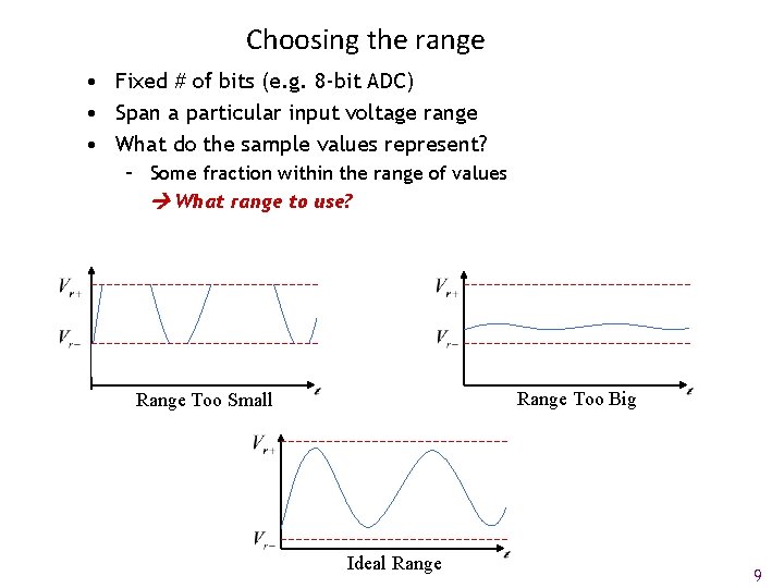 Choosing the range • Fixed # of bits (e. g. 8 -bit ADC) •