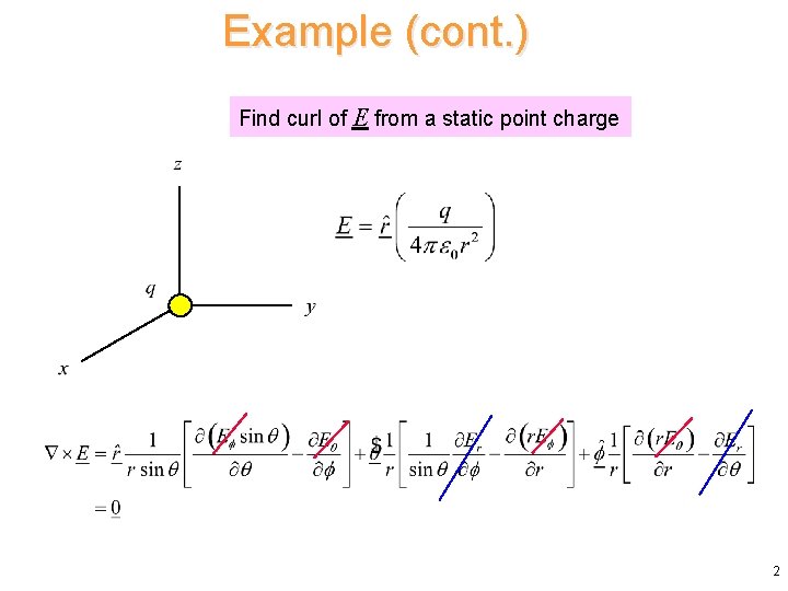 Example (cont. ) Find curl of E from a static point charge 2 