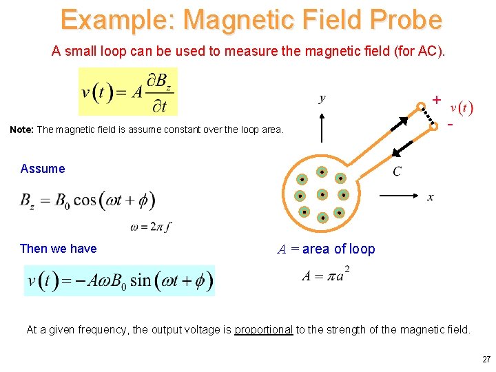 Example: Magnetic Field Probe A small loop can be used to measure the magnetic