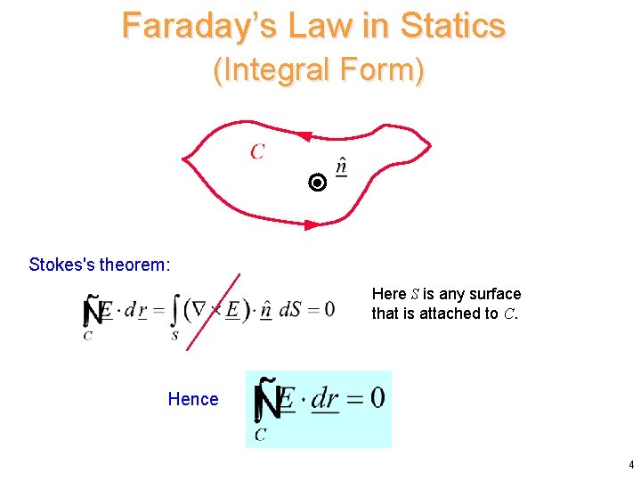Faraday’s Law in Statics (Integral Form) Stokes's theorem: Here S is any surface that