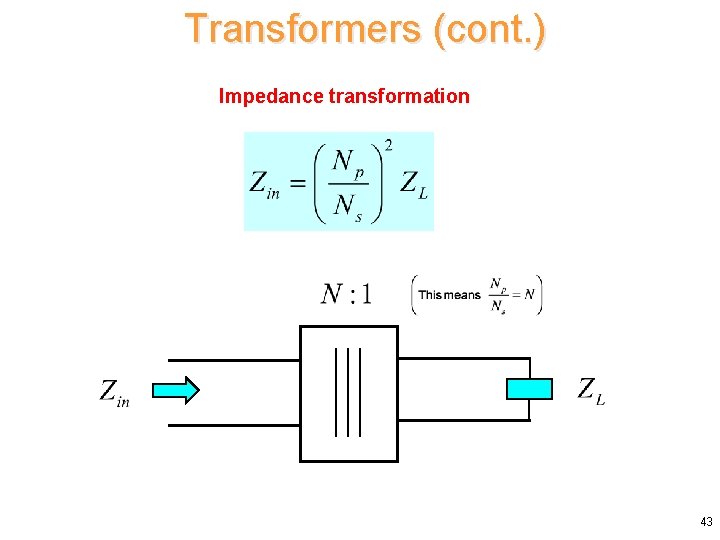Transformers (cont. ) Impedance transformation 43 