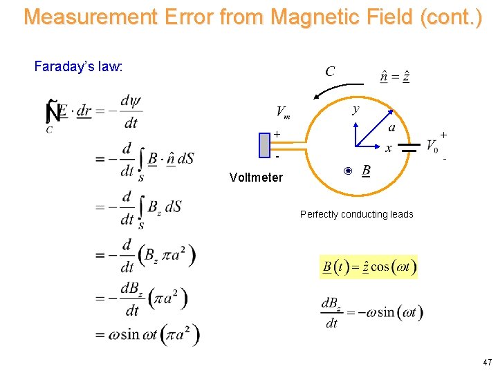 Measurement Error from Magnetic Field (cont. ) Faraday’s law: + + - - Voltmeter