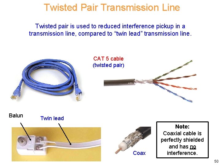 Twisted Pair Transmission Line Twisted pair is used to reduced interference pickup in a