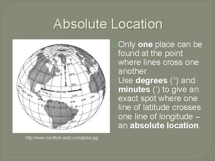 Absolute Location � Only one place can be found at the point where lines