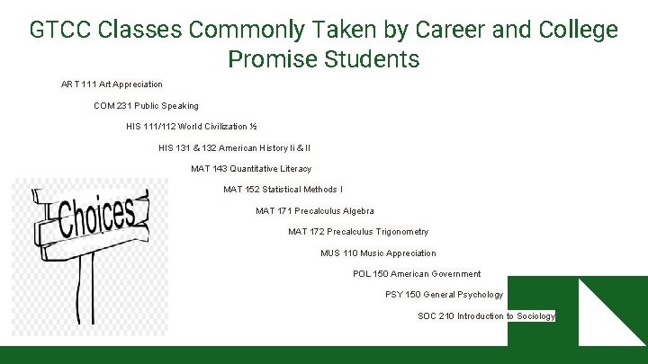 GTCC Classes Commonly Taken by Career and College Promise Students ART 111 Art Appreciation