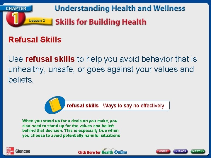 Refusal Skills Use refusal skills to help you avoid behavior that is unhealthy, unsafe, Refusal Skills Use refusal skills to help you avoid behavior that is unhealthy, unsafe,