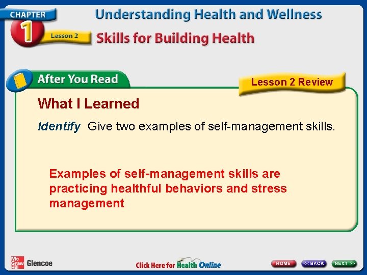 Lesson 2 Review What I Learned Identify Give two examples of self-management skills. Examples Lesson 2 Review What I Learned Identify Give two examples of self-management skills. Examples
