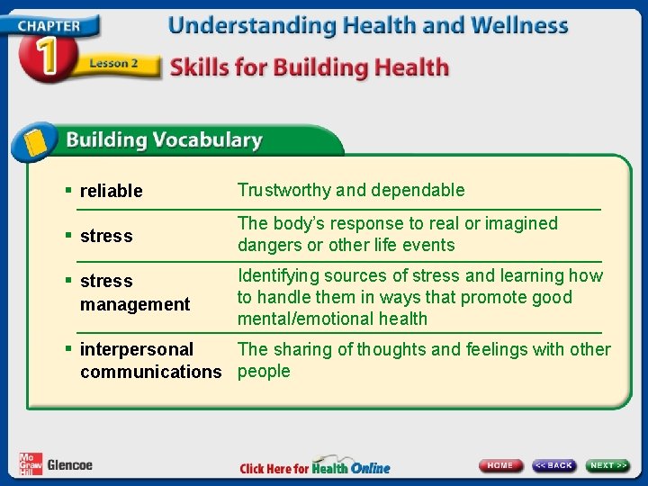 § reliable Trustworthy and dependable § stress The body’s response to real or imagined § reliable Trustworthy and dependable § stress The body’s response to real or imagined