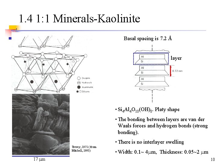 1. 4 1: 1 Minerals-Kaolinite Basal spacing is 7. 2 Å layer • Si