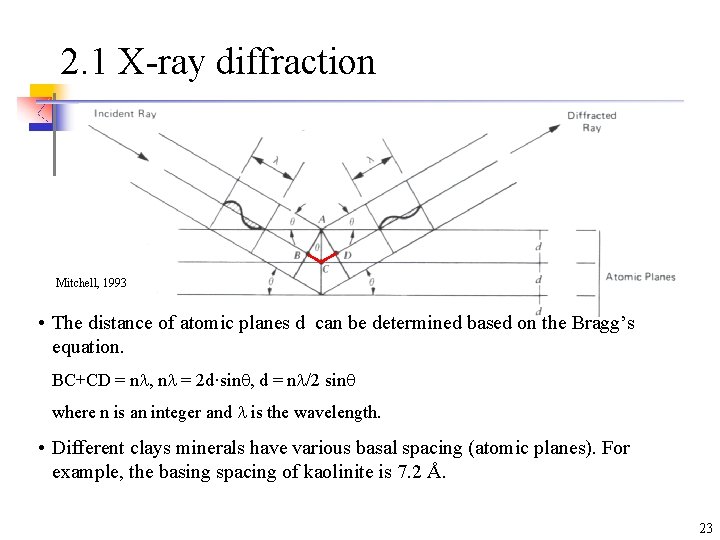 2. 1 X-ray diffraction Mitchell, 1993 • The distance of atomic planes d can