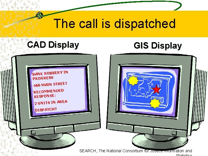 The call is dispatched CAD Display Y IN BANK ROBBER PROGRESS EET 466 MAIN