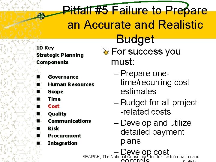 Pitfall #5 Failure to Prepare an Accurate and Realistic Budget 10 Key Strategic Planning