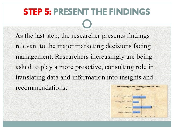 STEP 5: PRESENT THE FINDINGS As the last step, the researcher presents findings relevant STEP 5: PRESENT THE FINDINGS As the last step, the researcher presents findings relevant