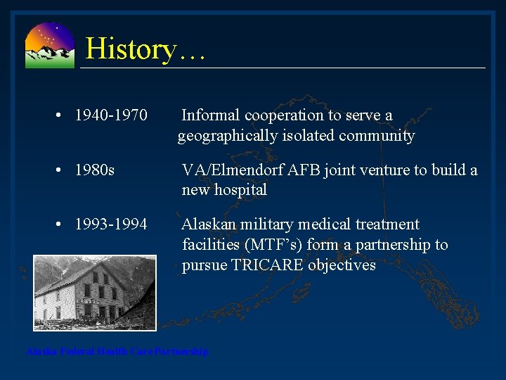 History… • 1940 -1970 Informal cooperation to serve a geographically isolated community • 1980