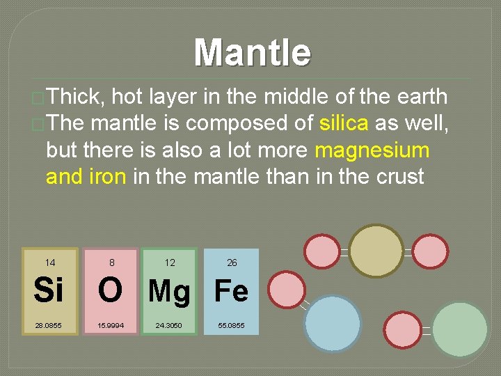 Mantle �Thick, hot layer in the middle of the earth �The mantle is composed