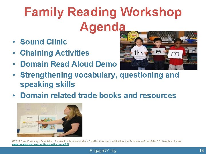 Family Reading Workshop Agenda • • Sound Clinic Chaining Activities Domain Read Aloud Demo