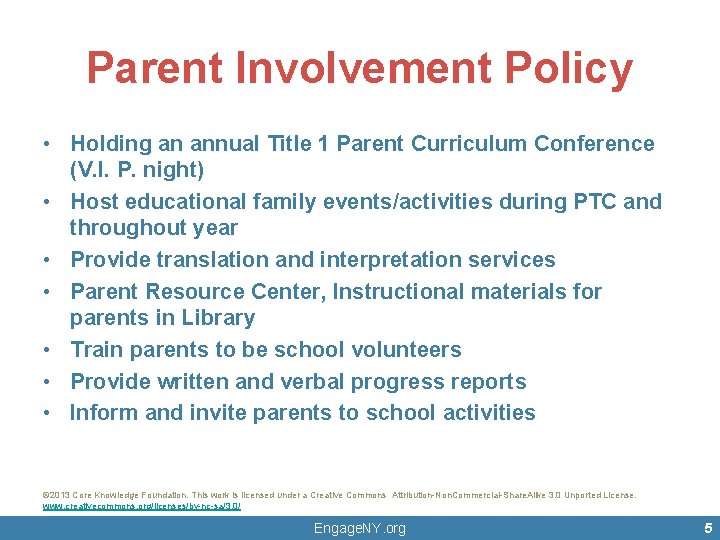 Parent Involvement Policy • Holding an annual Title 1 Parent Curriculum Conference (V. I.