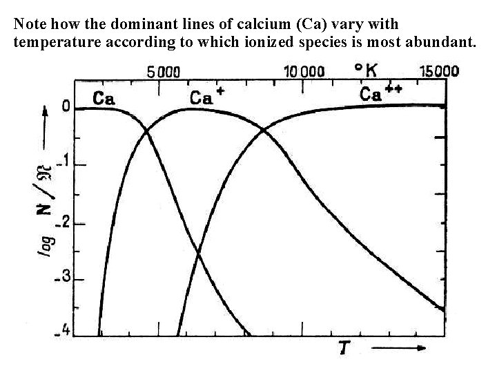 Note how the dominant lines of calcium (Ca) vary with temperature according to which Note how the dominant lines of calcium (Ca) vary with temperature according to which