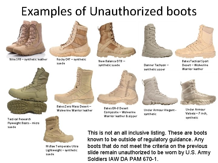 Examples of Unauthorized boots Nike SFB – synthetic leather Rocky C 4 T –