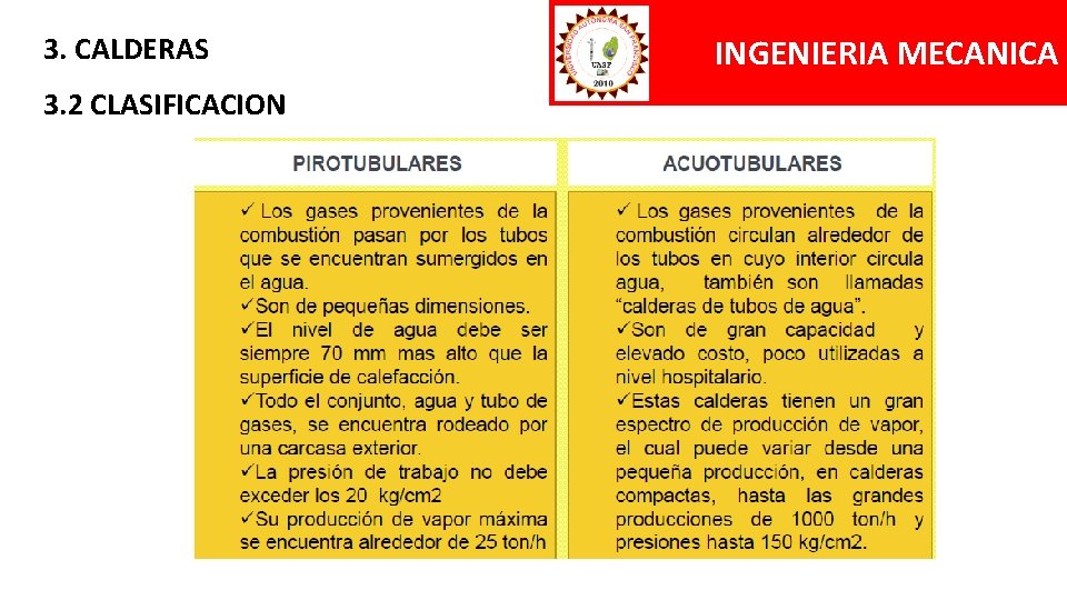3. CALDERAS 3. 2 CLASIFICACION INGENIERIA MECANICA 