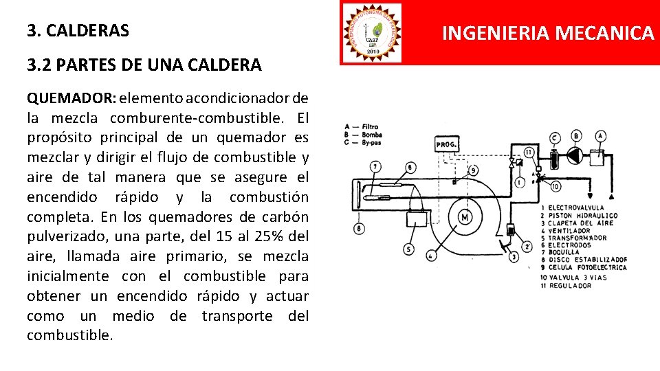 3. CALDERAS 3. 2 PARTES DE UNA CALDERA QUEMADOR: elemento acondicionador de la mezcla