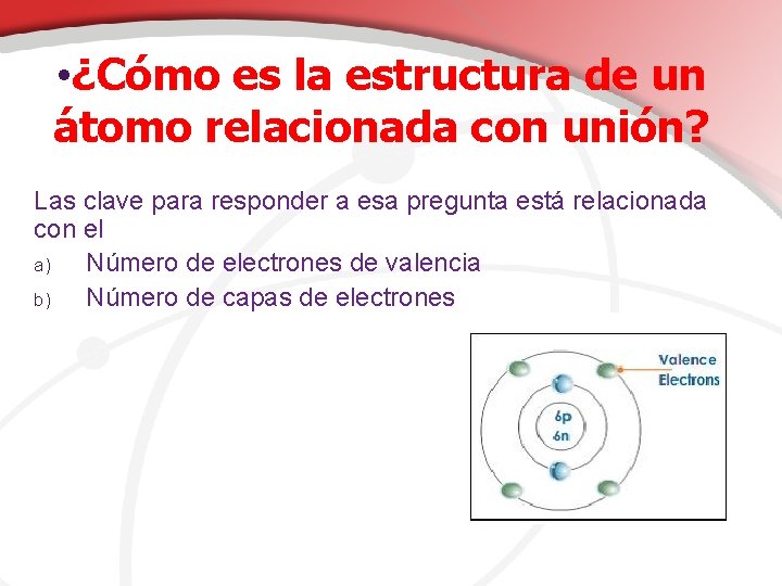  • ¿Cómo es la estructura de un átomo relacionada con unión? Las clave