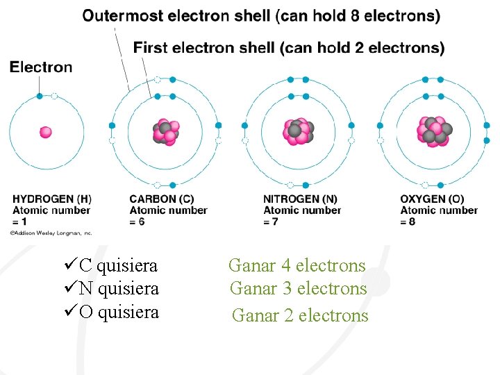 üC quisiera üN quisiera üO quisiera Ganar 4 electrons Ganar 3 electrons Ganar 2