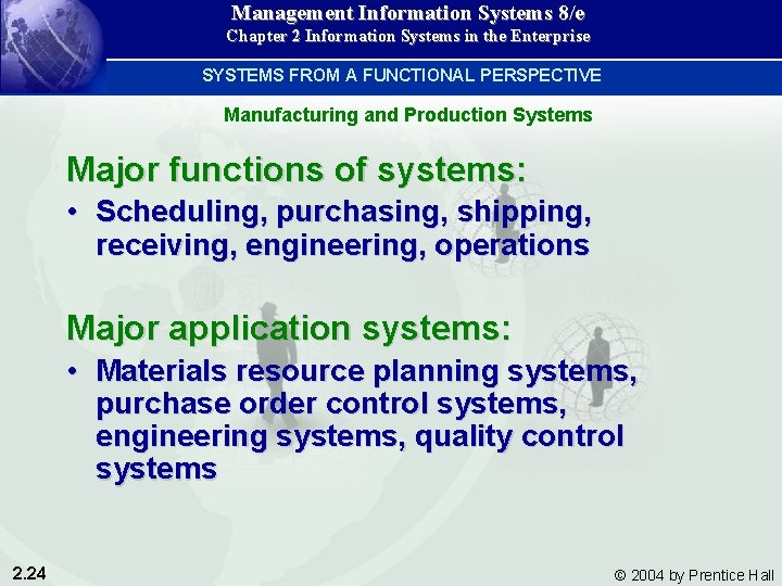 Management Information Systems 8/e Chapter 2 Information Systems in the Enterprise SYSTEMS FROM A