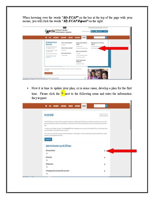 When hovering over the words “My ECAP” on the bar at the top of