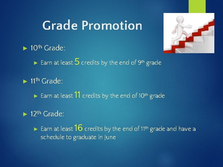 Grade Promotion ► 10 th Grade: ► ► 5 credits by the end of