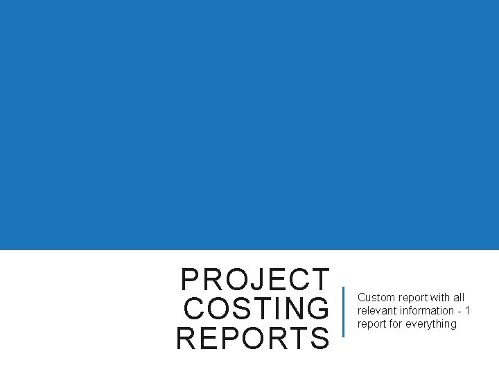 PROJECT COSTING REPORTS Custom report with all relevant information - 1 report for everything