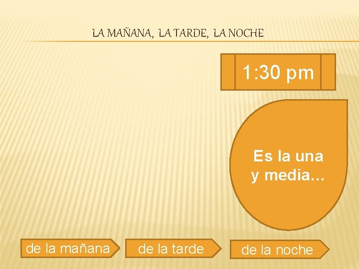 LA MAÑANA, LA TARDE, LA NOCHE 1: 30 pm Es la una y media…