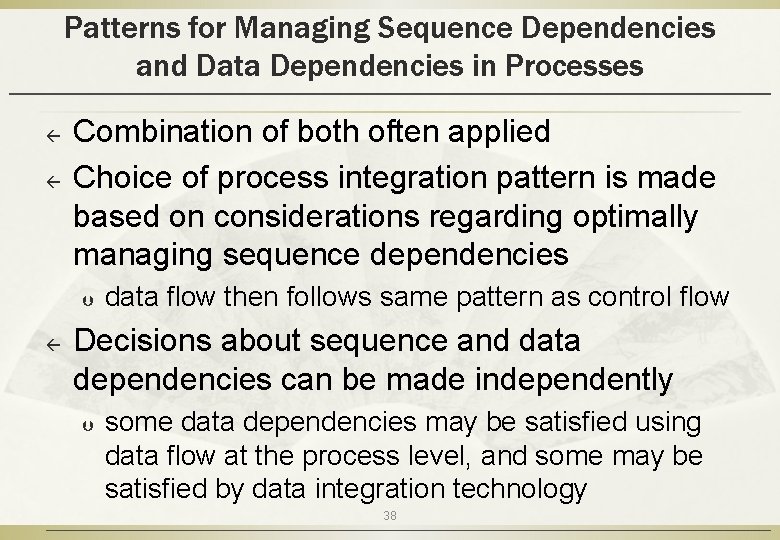 Patterns for Managing Sequence Dependencies and Data Dependencies in Processes ß ß Combination of