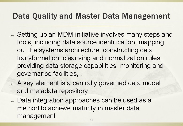 Data Quality and Master Data Management ß ß ß Setting up an MDM initiative