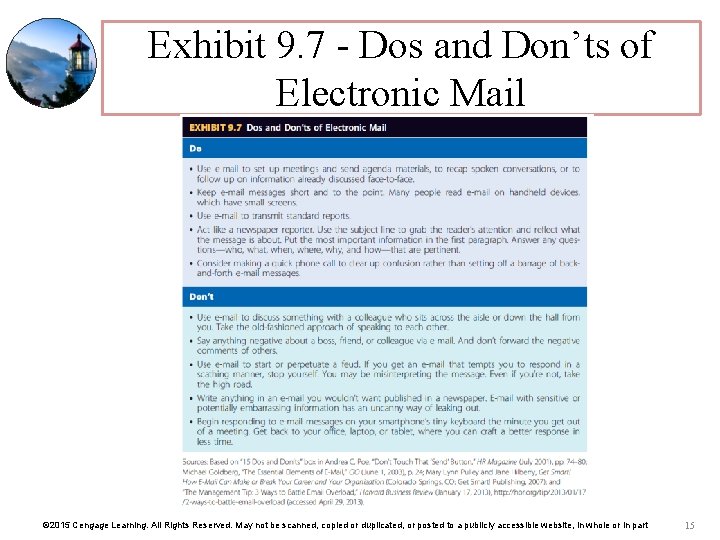 Exhibit 9. 7 - Dos and Don’ts of Electronic Mail © 2015 Cengage Learning.