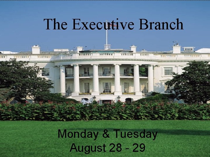 THE EXECUTIVE BRANCH The Executive Branch Monday & Tuesday August 28 - 29 
