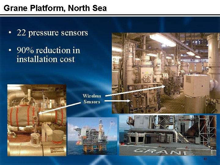 Grane Platform, North Sea • 22 pressure sensors • 90% reduction in installation cost