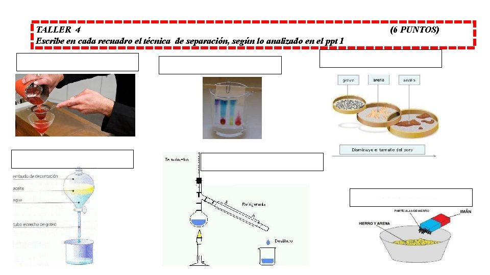 TALLER 4 Escribe en cada recuadro el técnica de separación, según lo analizado en